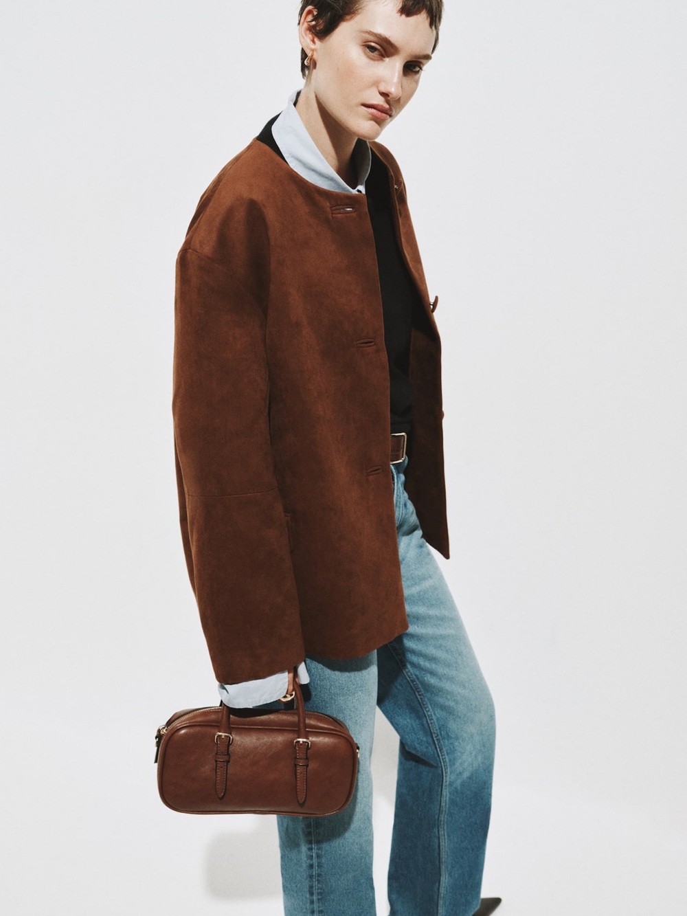 H&M Brown Faux Suede Pea Coat Size M